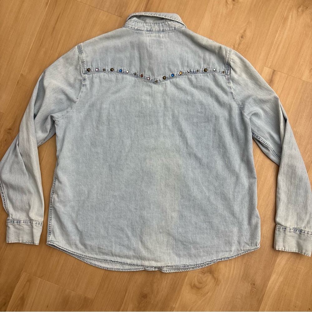 Levis Western Pearl Snap Denim Shirt Women's XXL Bejeweled Light Wash - Picture 7 of 10